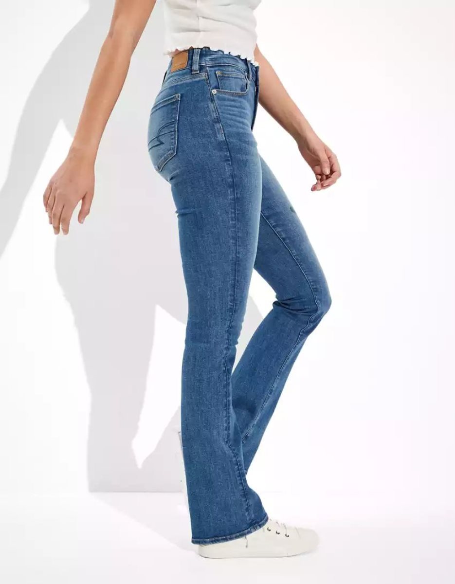 Jean American Eagle AE Ne(x)t Level High-Waisted Mince Kick Bleu Femme | WNV-05858520